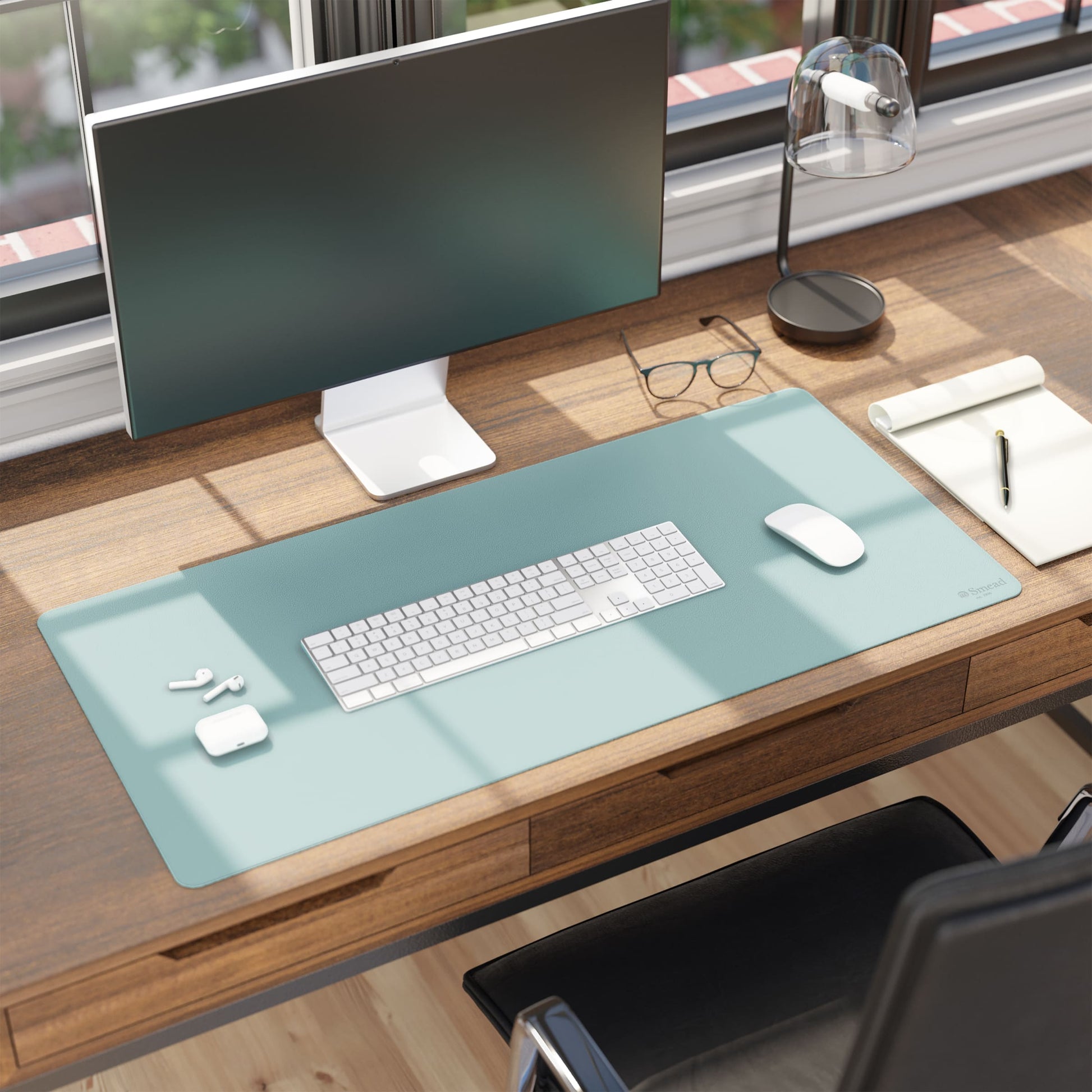 Vegan Leather Desk Pad, Superior Blue Color, 36"X17" Size, Set of 1, 086486648301