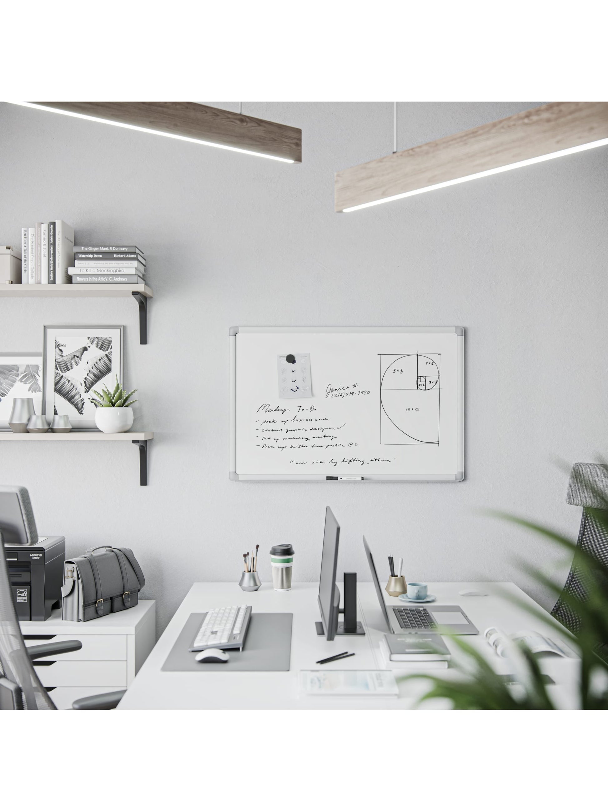 Metal Frame Magnetic Porcelain Dry Erase Board, White, White, 24" x 0.6" x 36", 3 x 4, White, 24" X 0.6" X 36" Size, Set of 1, 843463148991