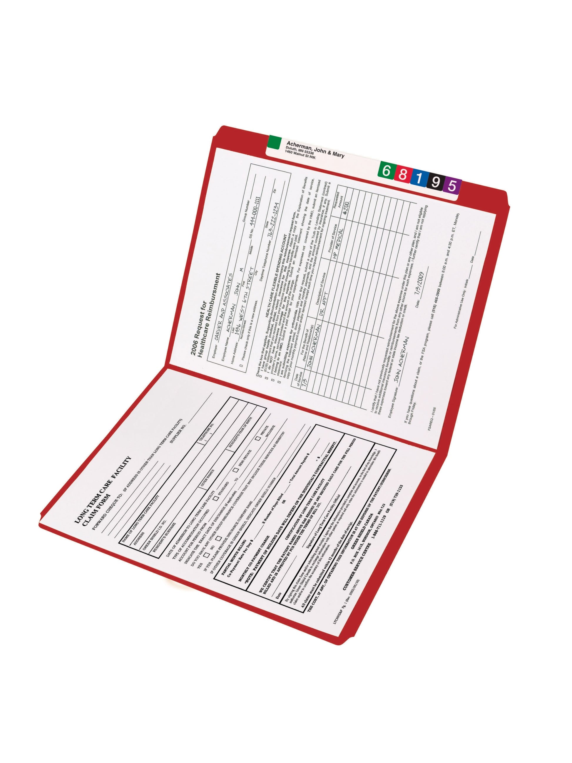 Reinforced Tab File Folders, Straight-Cut Tab, Red Color, Letter Size, Set of 100, 086486127103