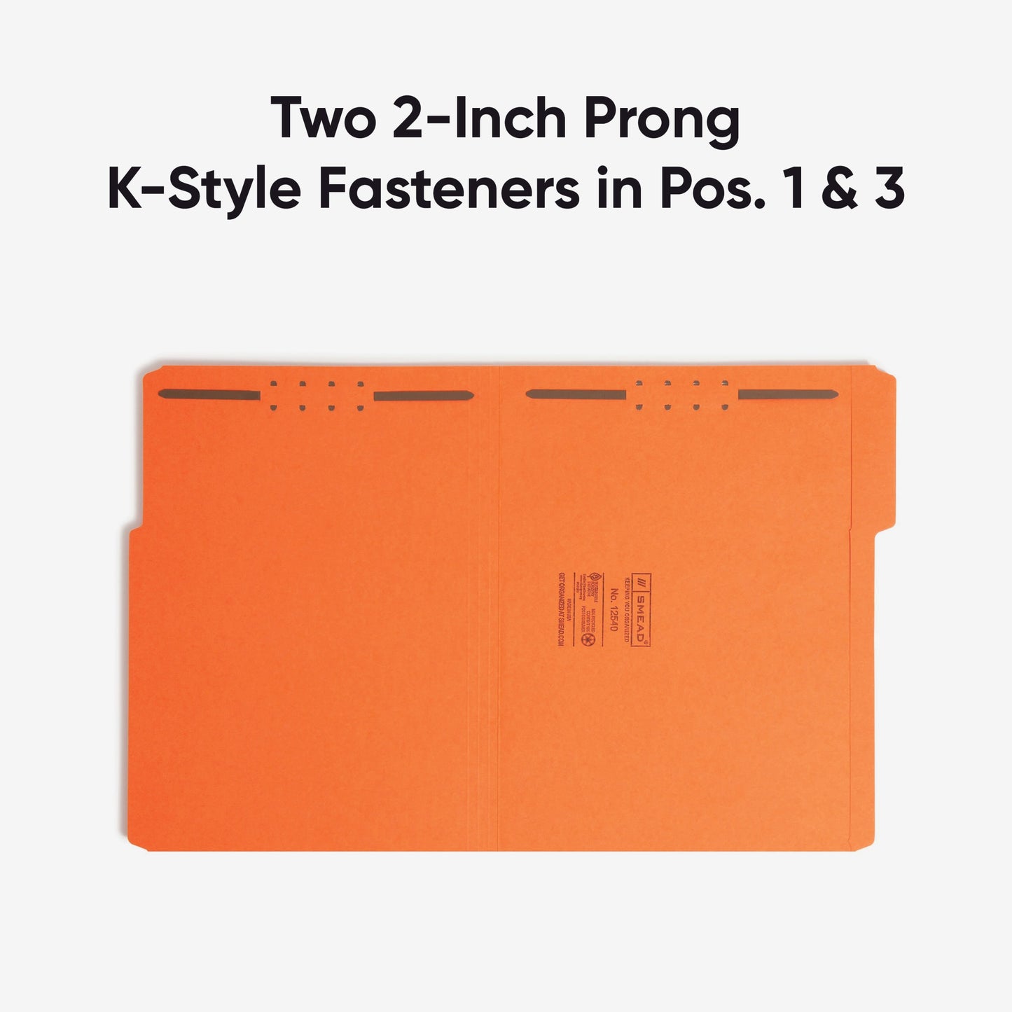 Reinforced Tab Fastener File Folders, 1/3-Cut Tab, 2 Fasteners, Orange Color, Letter Size, Set of 50, 086486125406
