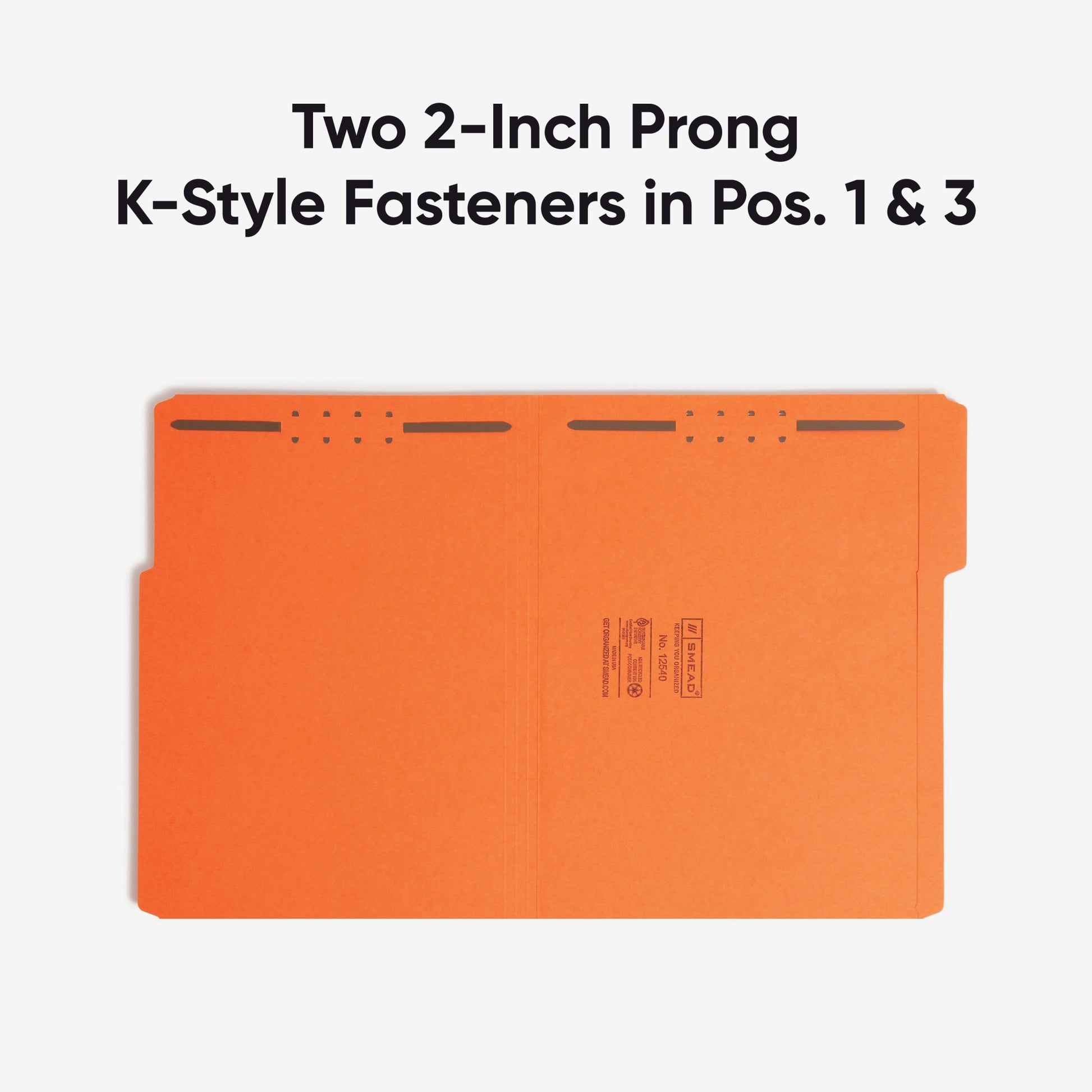 Reinforced Tab Fastener File Folders, 1/3-Cut Tab, 2 Fasteners, Orange Color, Letter Size, Set of 50, 086486125406