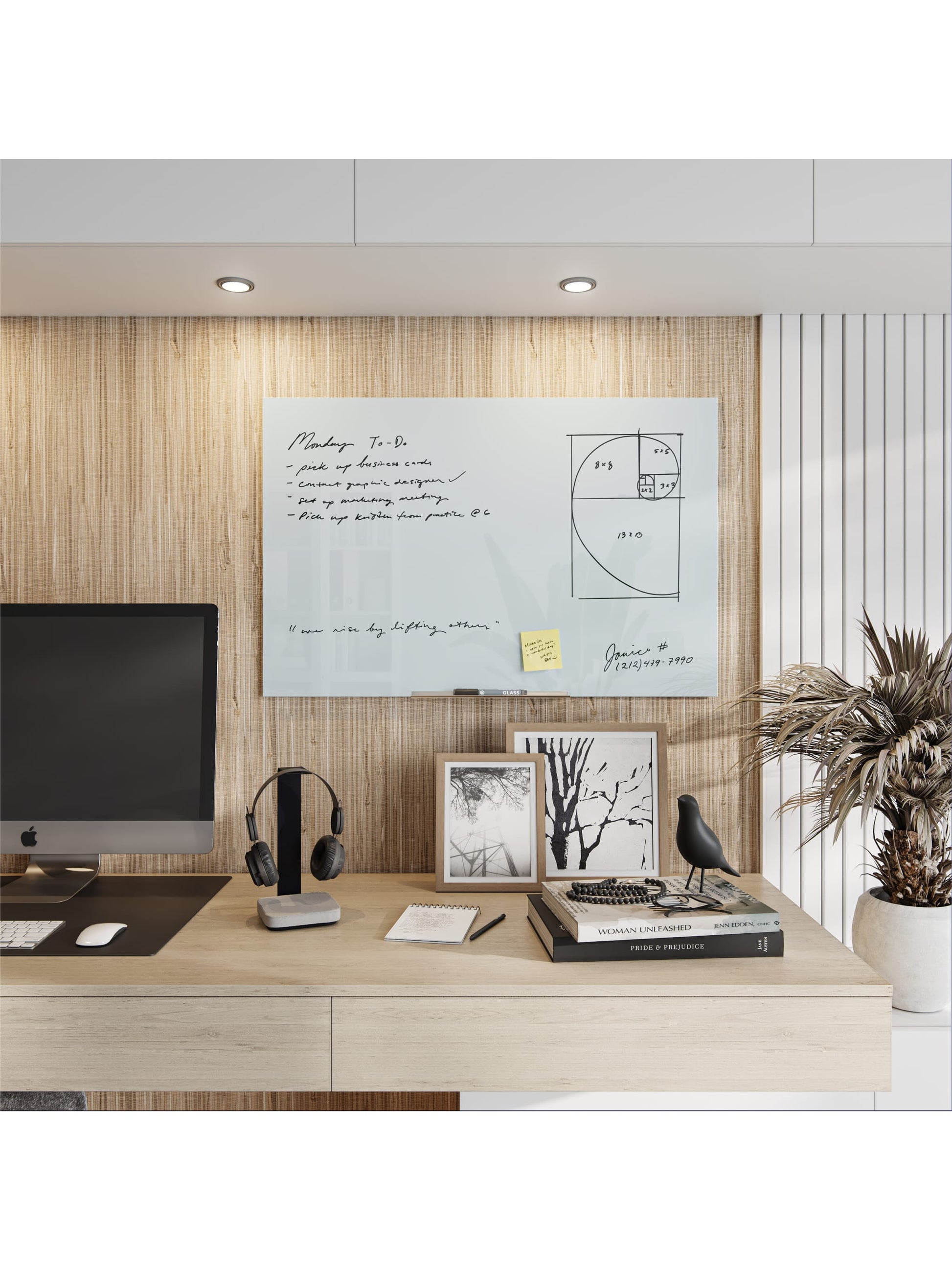 Floating Glass Non-Magnetic Dry Erase Board, White, 35" x 23", 3 x 2, White, 35" X 23" Size, Set of 1, 843463139753
