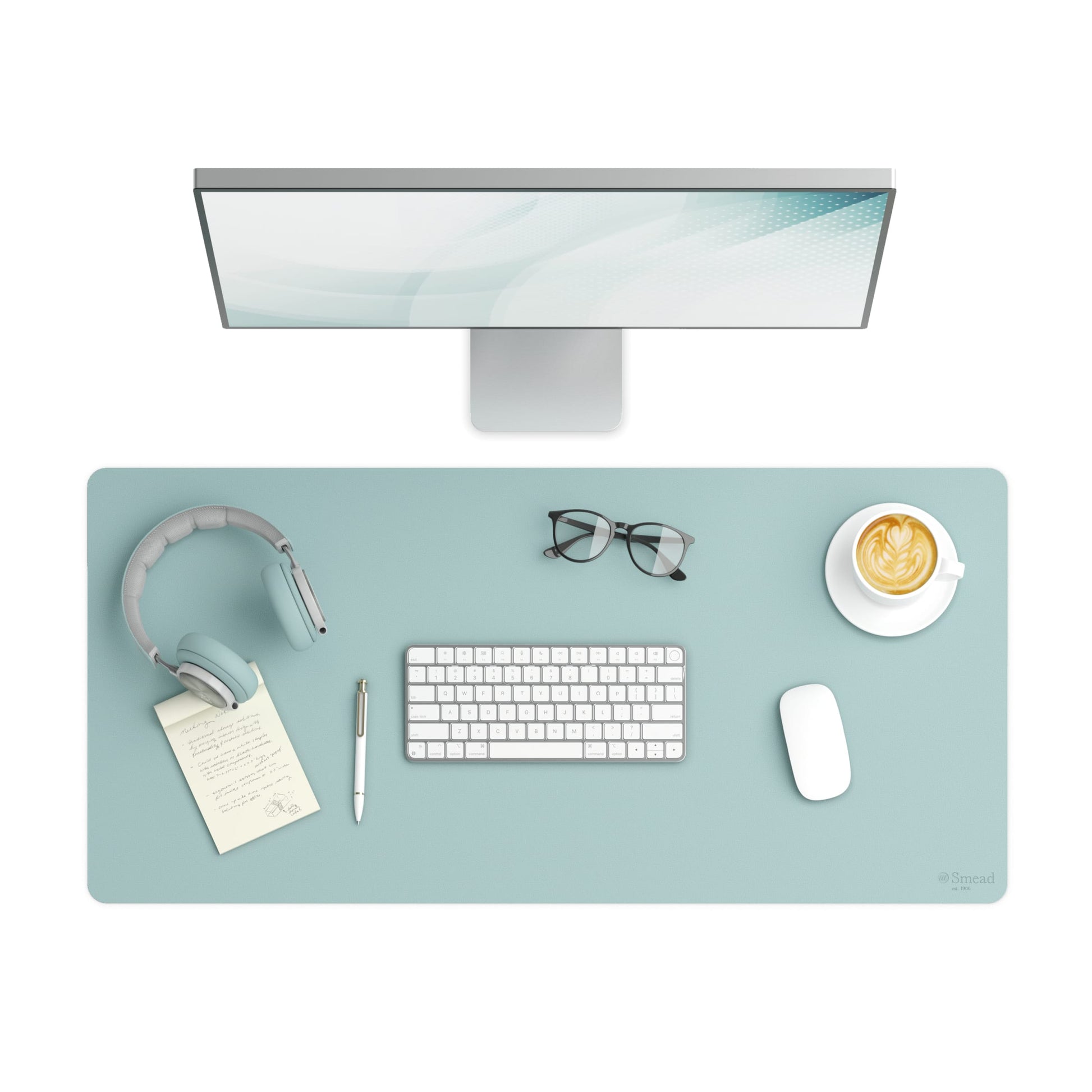 Vegan Leather Desk Pad, Superior Blue Color, 36"X17" Size, Set of 1, 086486648301