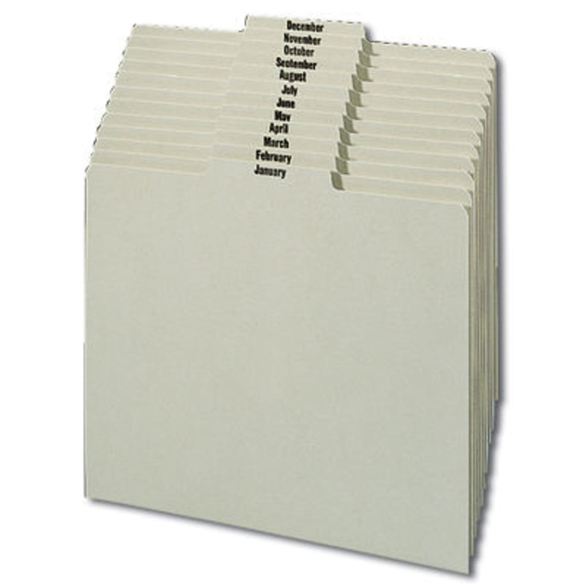 100% Recycled Pressboard Guides, Monthly Indexed Sets, 1/3 Cut, Gray/Green Color, Letter Size, Set of 12, 086486503655