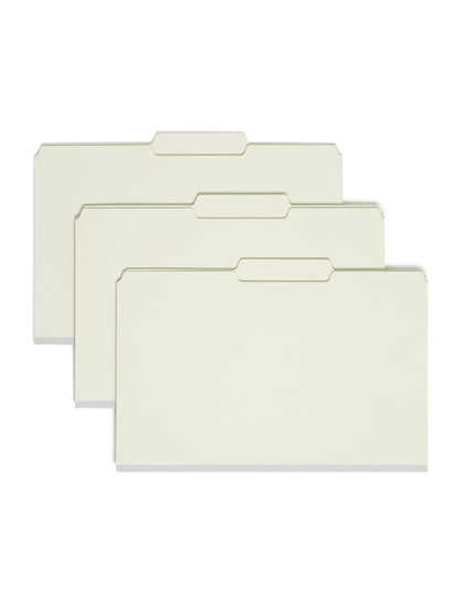 SafeSHIELD® Pressboard Fastener File Folders, 2/5-Cut Right of Center Tab, Gray/Green Color, Legal Size, Set of 25, 086486199803