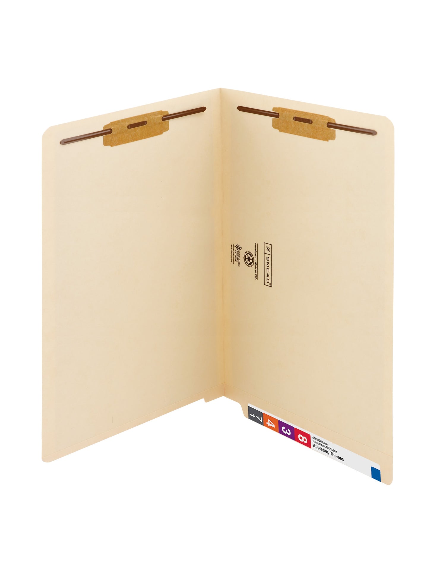 Shelf-Master® Reinforced End Tab Fastener File Folders, Straight-Cut Tab, 2 Fasteners, Manila Color, Legal Size, Set of 50, 086486371155