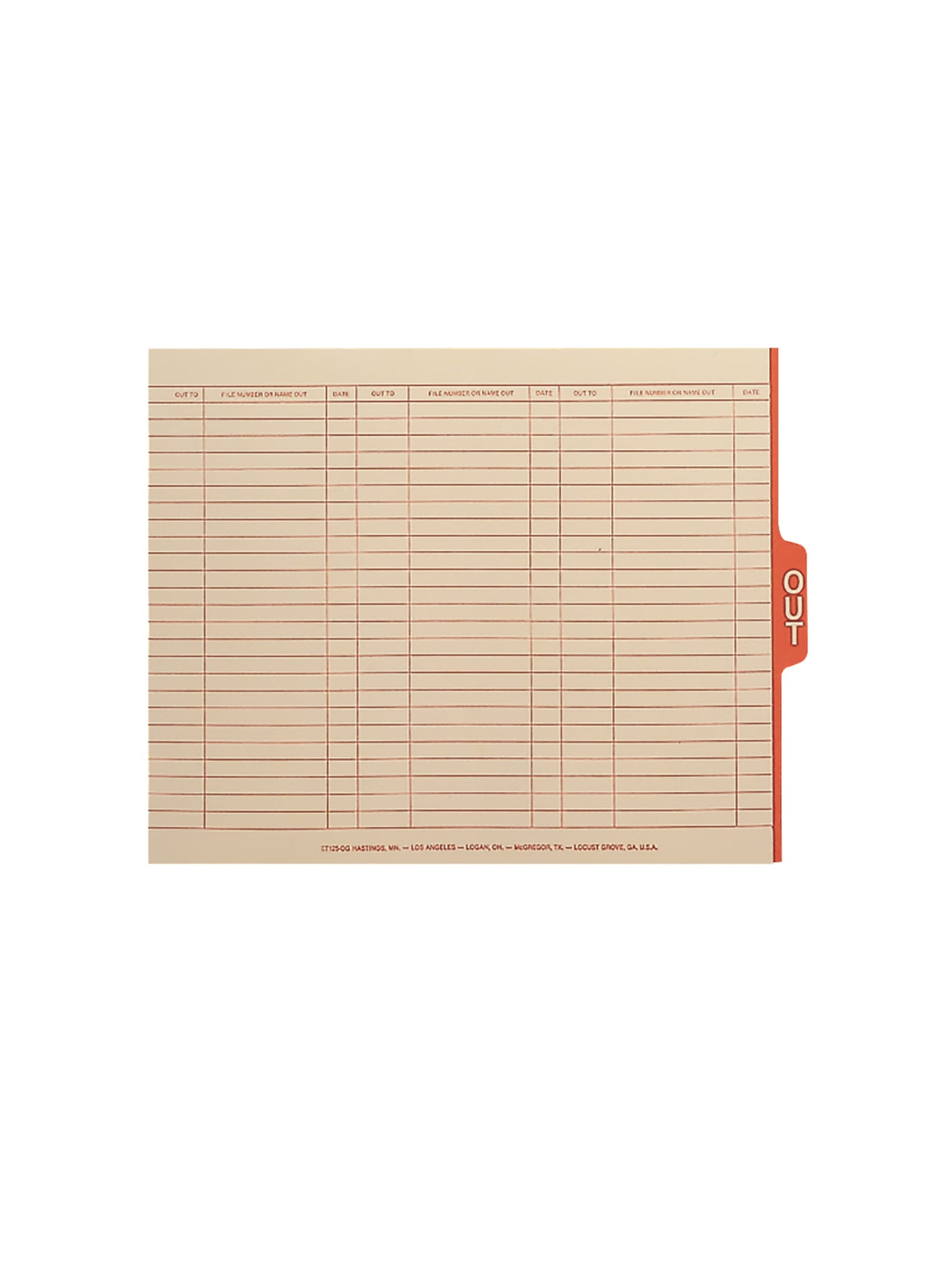 End Tab Out-Guides with Printed Form, 1/5-Cut Tab, Manila Color, Legal Size, Set of 100, 086486639101