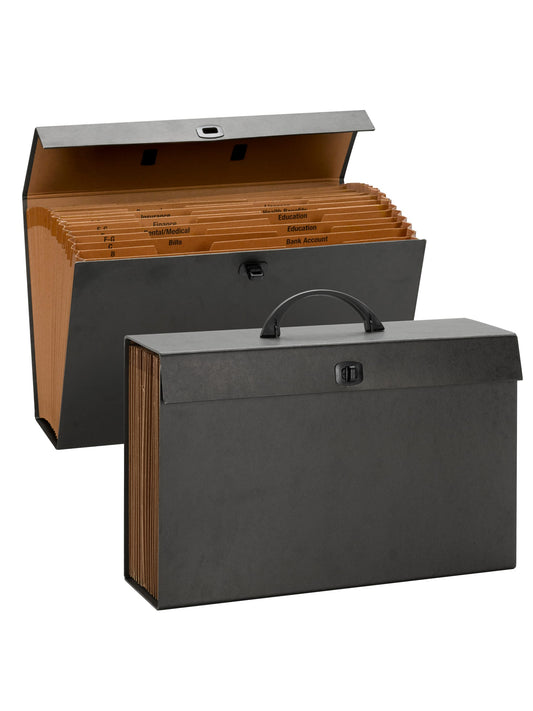 Expanding File Boxes, 19 Pockets, Alphabetic A-Z, Black Color, Legal Size, Set of 1, 086486708043