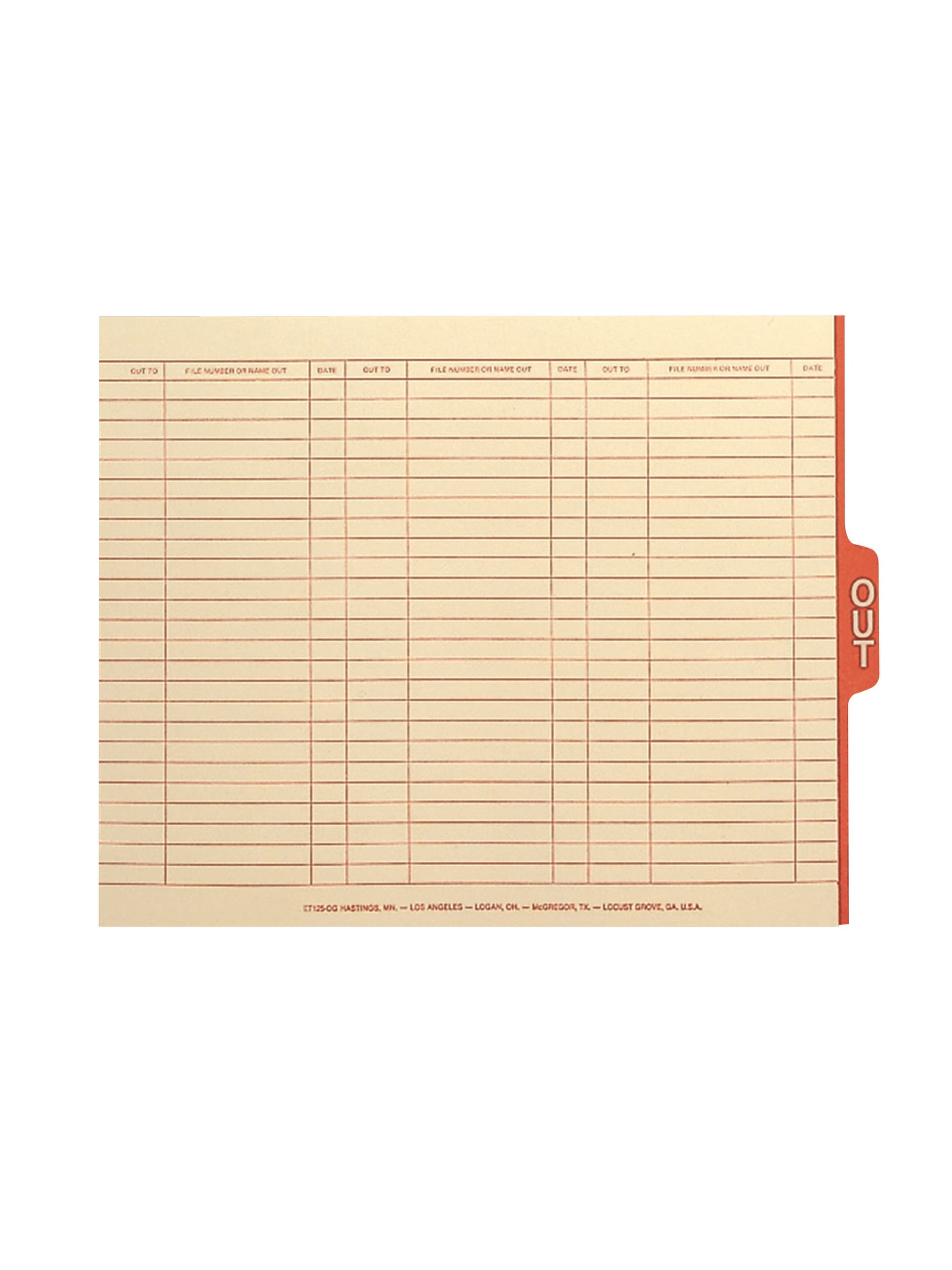 End Tab Out-Guides with Printed Form, 1/5-Cut Tab, Manila Color, Letter Size, Set of 100, 086486619103