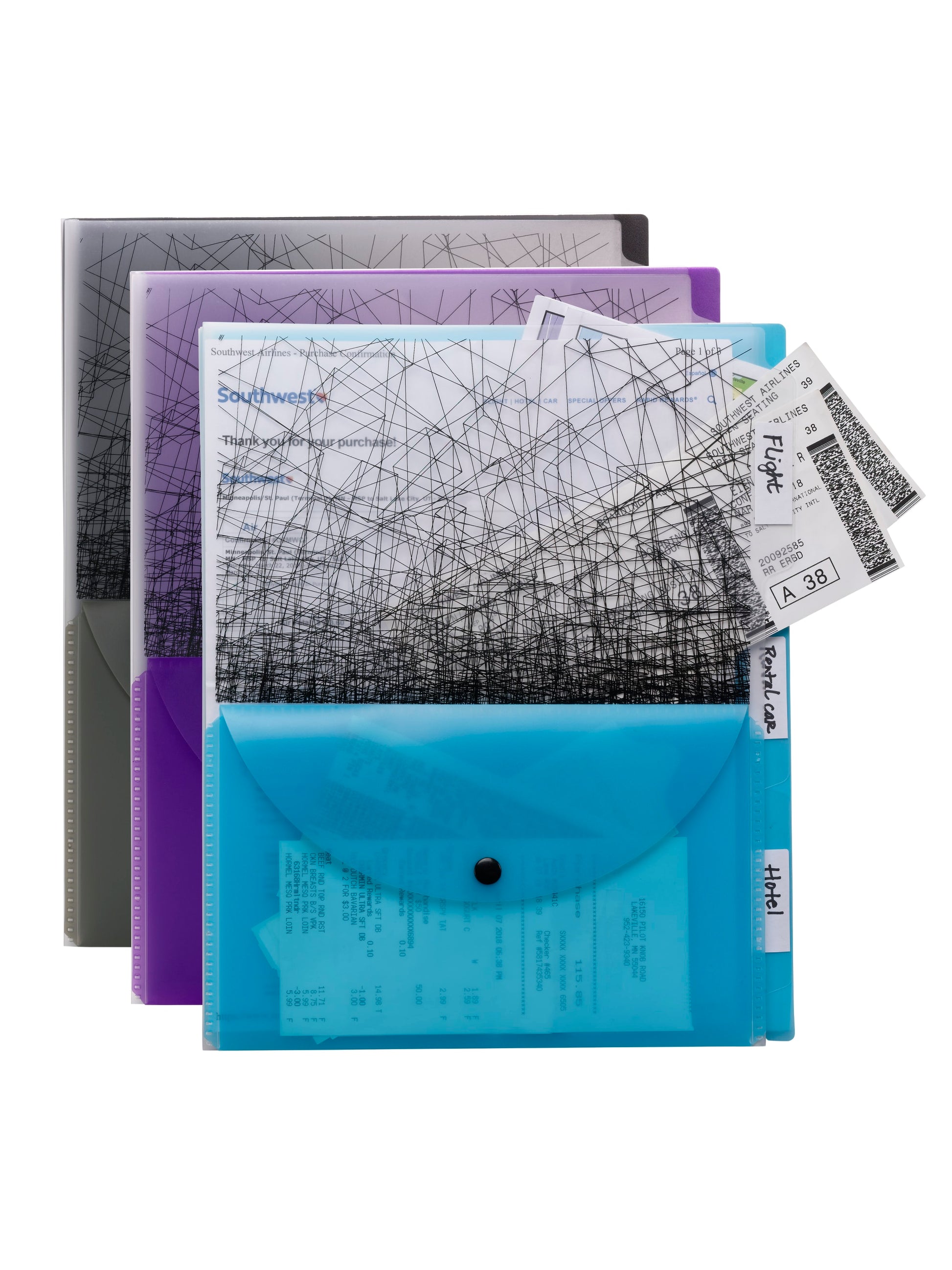 Poly Travel Organizers, 3 Dividers, 1/3-Cut Tab, Assorted Jewel Tones Color, Letter Size, 086486857369