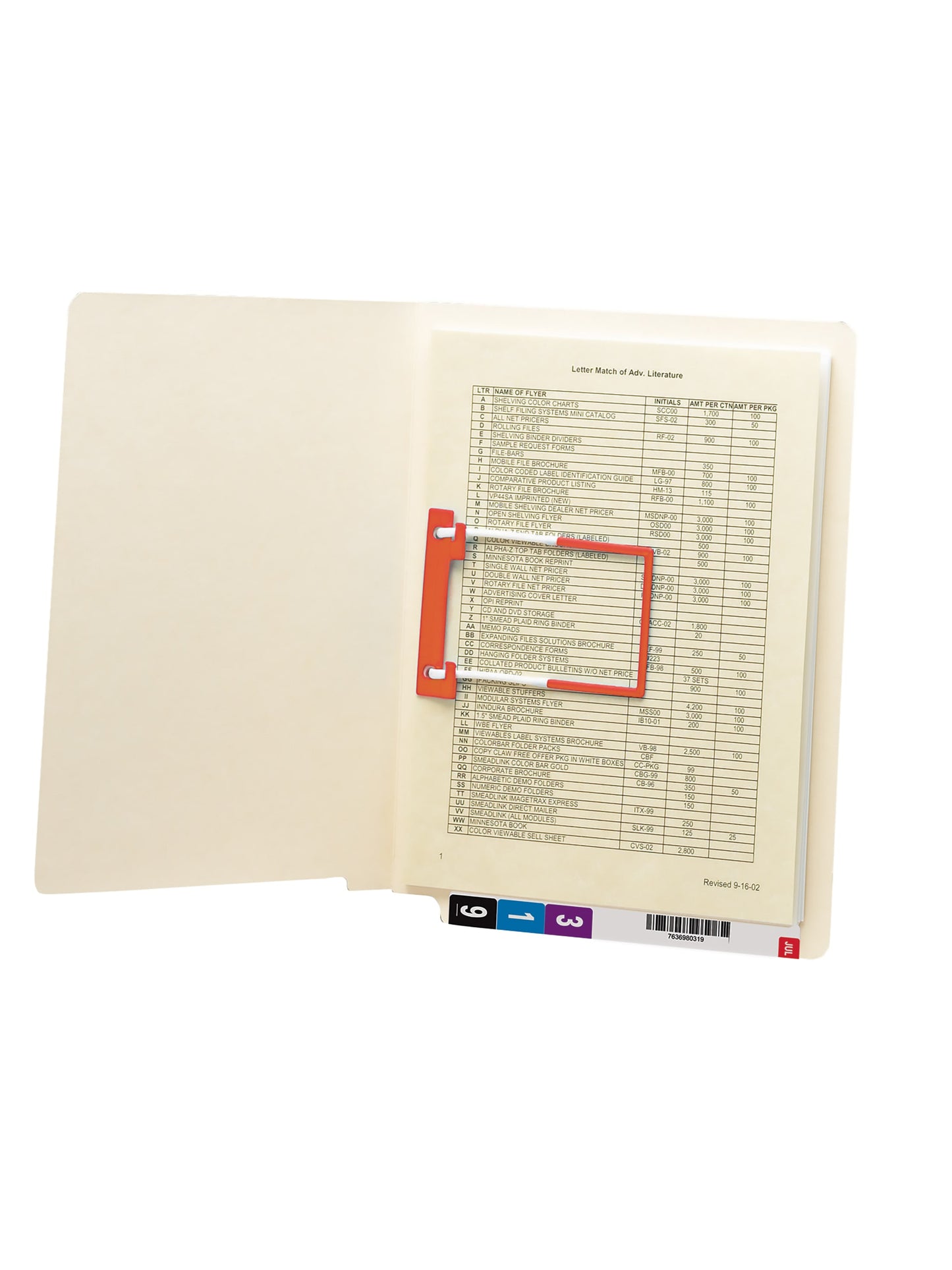 Shelf-Master® Reinforced End Tab Fastener File Folders, Straight-Cut Tab, U-Clip Fastener, Manila Color, Letter Size, Set of 50, 086486341127