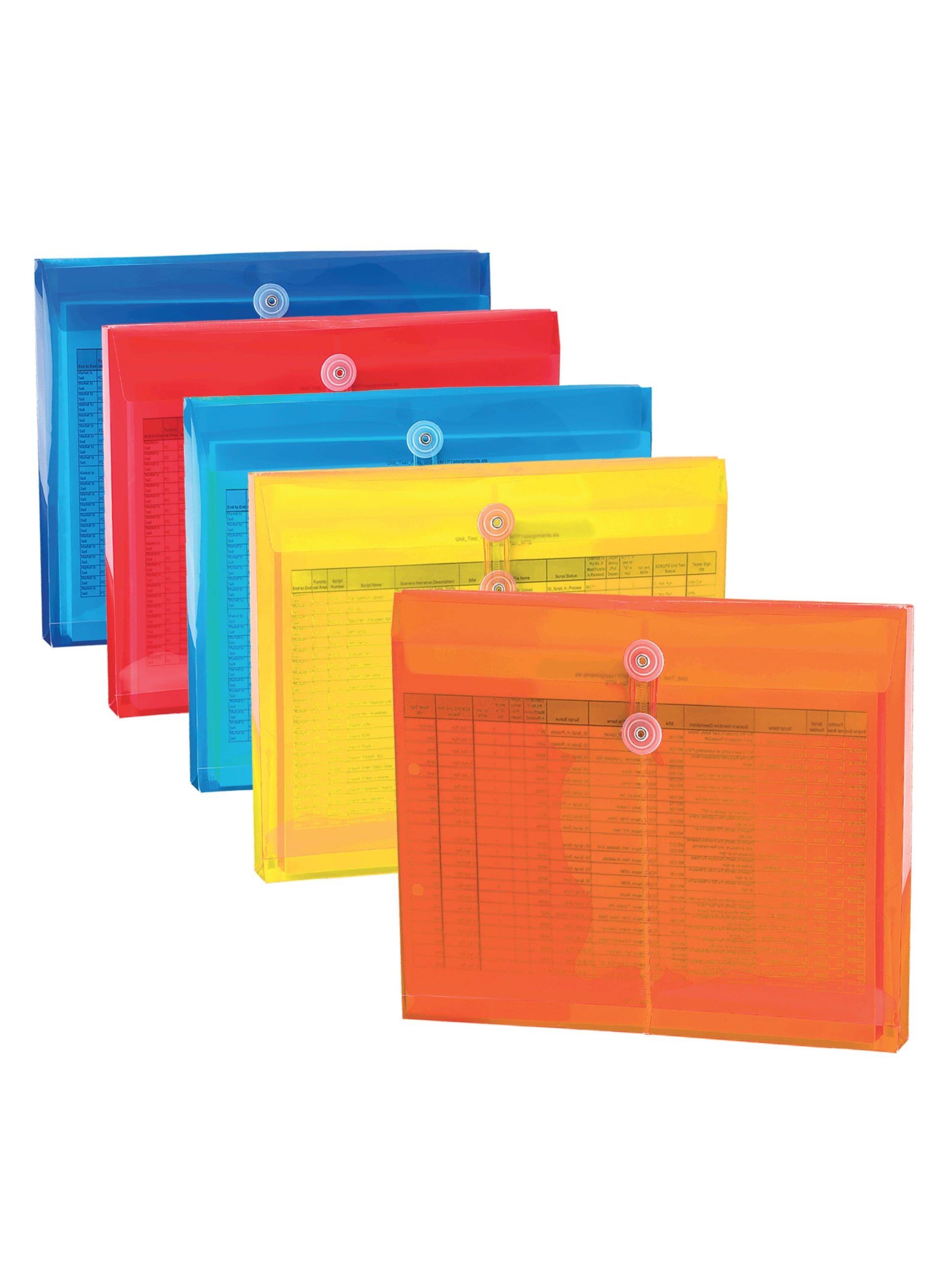 Side Load Poly Envelopes with String Tie Closure, 1-1/4 Inch Expansion, Assorted Brights Color, Letter Size, Set of 1, 086486895194